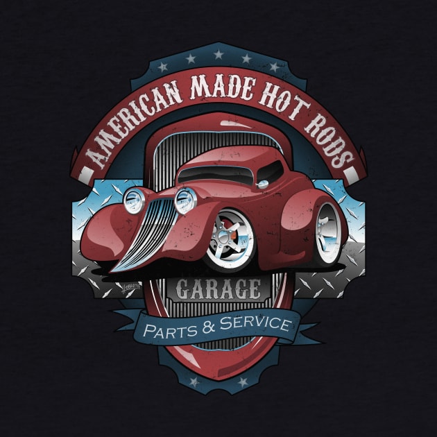 American Hot Rods Garage Vintage Car Sign Cartoon by hobrath